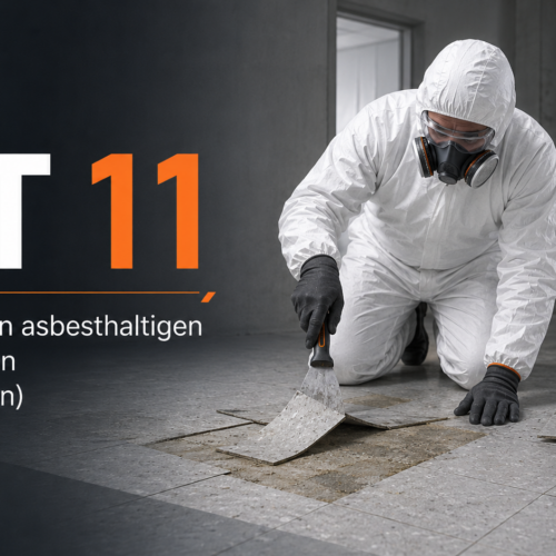 RA Titelbild BT11 Ausbau Vinylplatten Flexplatten 000044 Geräte und Systemkomponenten für das emissionsarme <strong>BT 44 Verfahren</strong> nach TRGS 519: Abfräsen asbesthaltiger Deckenbekleidungen (Putze, Spachtelmassen) von mineralischen Untergründen – mit schienengeführter Deckenfräse, Eckfräse und Saugzentrale der Staubklasse H. <p style="margin: 18px 0 8px;"><a style="display: inline-block; background: #173e1f; color: #f39200; font-weight: bold; font-size: 16px; text-decoration: none; padding: 13px 32px; border-radius: 6px;" href="https://arbeitsschutz-riethmueller.de/kontakt/">Hier anfragen!</a></p> <p style="font-size: 15px; color: #333; margin: 4px 0 0;">Oder rufen Sie uns direkt an: <a style="color: #173e1f; font-weight: bold; text-decoration: none; white-space: nowrap;" href="tel:+4957237863700">05723 7863700</a></p>