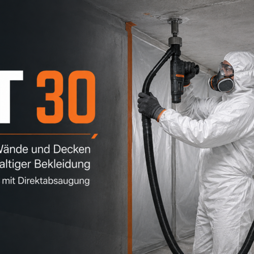 RA Titelbild BT30 Bohren Waende Decken Direktabsaugung 000032 Geräte und Systemkomponenten für das <strong>BT 32 Abstemmen</strong> asbesthaltiger Wand- und Deckenbekleidung – emissionsarmes Verfahren nach TRGS 519. <p style="margin: 18px 0 8px;"><a style="display: inline-block; background: #173e1f; color: #f39200; font-weight: bold; font-size: 16px; text-decoration: none; padding: 13px 32px; border-radius: 6px;" href="https://arbeitsschutz-riethmueller.de/kontakt/">Hier anfragen!</a></p>