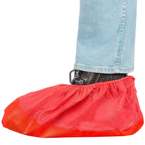 PP-Überziehschuhe extra groß – hohe Ausführung, rutschhemmende Sohle, 40 g/m², 300 Stück - rot