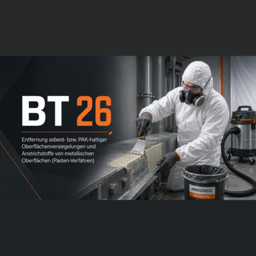 sq bt26 000044 Geräte und Systemkomponenten für das emissionsarme <strong>BT 44 Verfahren</strong> nach TRGS 519: Abfräsen asbesthaltiger Deckenbekleidungen (Putze, Spachtelmassen) von mineralischen Untergründen – mit schienengeführter Deckenfräse, Eckfräse und Saugzentrale der Staubklasse H. <p style="margin: 18px 0 8px;"><a style="display: inline-block; background: #173e1f; color: #f39200; font-weight: bold; font-size: 16px; text-decoration: none; padding: 13px 32px; border-radius: 6px;" href="https://arbeitsschutz-riethmueller.de/kontakt/">Hier anfragen!</a></p> <p style="font-size: 15px; color: #333; margin: 4px 0 0;">Oder rufen Sie uns direkt an: <a style="color: #173e1f; font-weight: bold; text-decoration: none; white-space: nowrap;" href="tel:+4957237863700">05723 7863700</a></p>