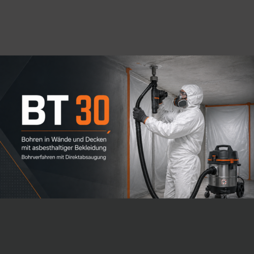 sq bt30 1 000044 Geräte und Systemkomponenten für das emissionsarme <strong>BT 44 Verfahren</strong> nach TRGS 519: Abfräsen asbesthaltiger Deckenbekleidungen (Putze, Spachtelmassen) von mineralischen Untergründen – mit schienengeführter Deckenfräse, Eckfräse und Saugzentrale der Staubklasse H. <p style="margin: 18px 0 8px;"><a style="display: inline-block; background: #173e1f; color: #f39200; font-weight: bold; font-size: 16px; text-decoration: none; padding: 13px 32px; border-radius: 6px;" href="https://arbeitsschutz-riethmueller.de/kontakt/">Hier anfragen!</a></p> <p style="font-size: 15px; color: #333; margin: 4px 0 0;">Oder rufen Sie uns direkt an: <a style="color: #173e1f; font-weight: bold; text-decoration: none; white-space: nowrap;" href="tel:+4957237863700">05723 7863700</a></p>